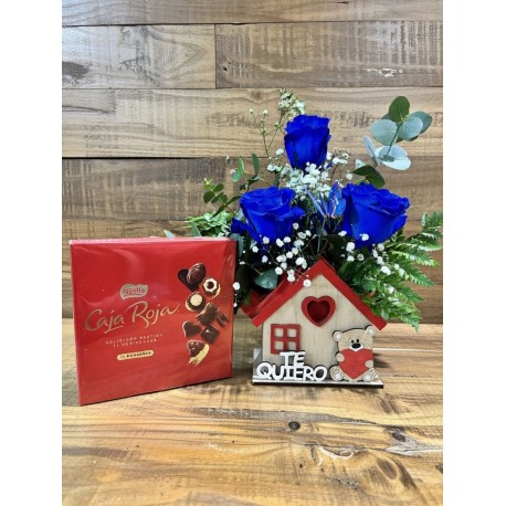 Casita rosas azules y bombones